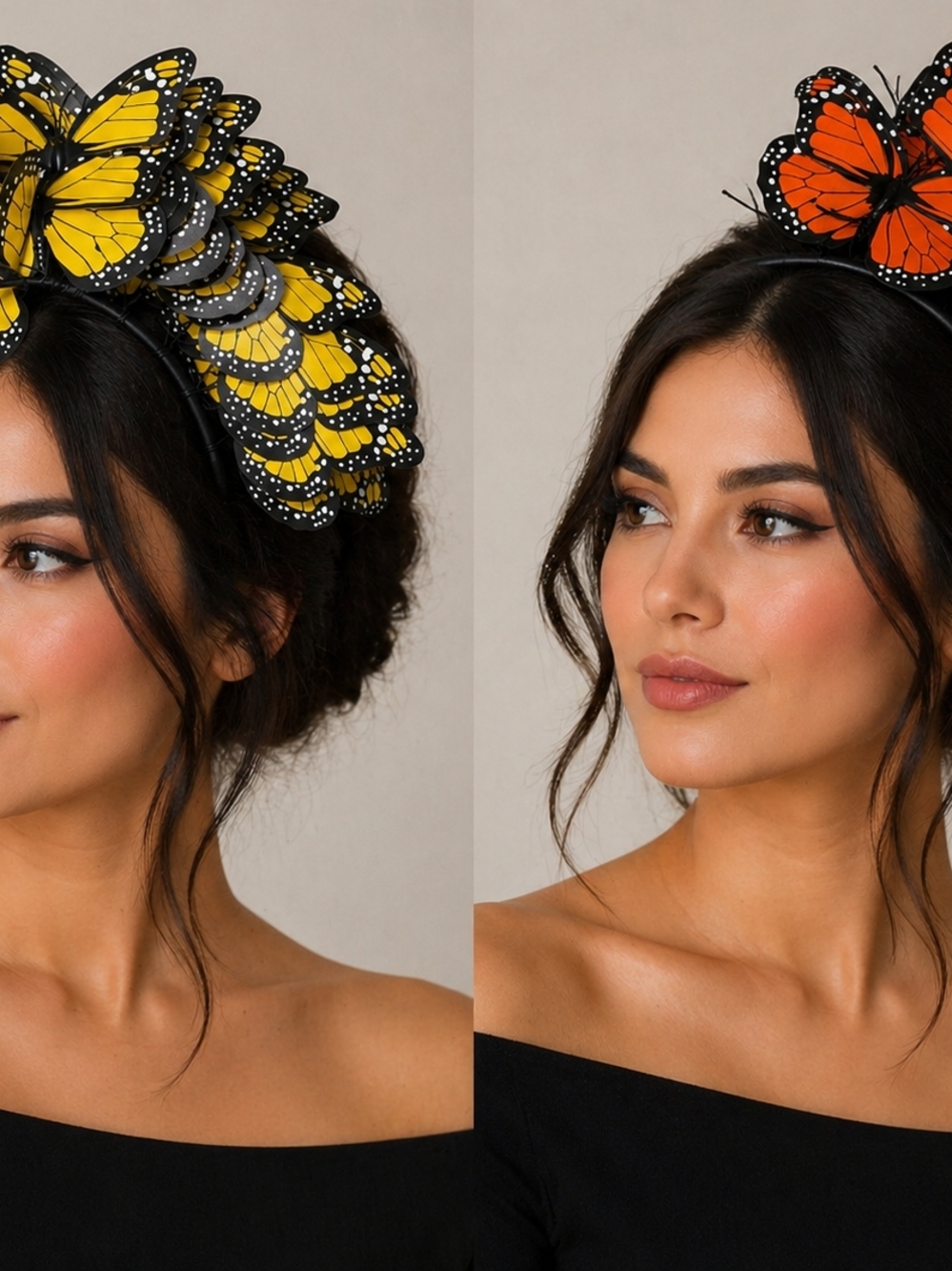 2 Butterfly Statement Headband in Yellow & Orange - Women Accessories